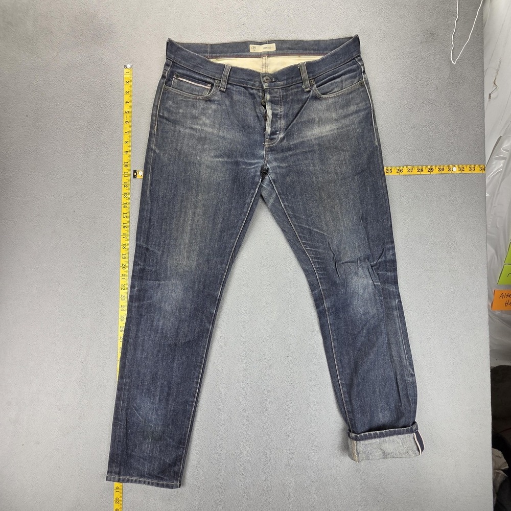 Selvedge Jeans Mens 36x30 Blue Slim Tapered Medium Wash Honeycomb Whiskers‎